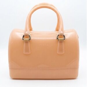 Furla Candy Bag Peach Apricot Rubber Jelly Satchel Doctor Bag Made in Italy Lux